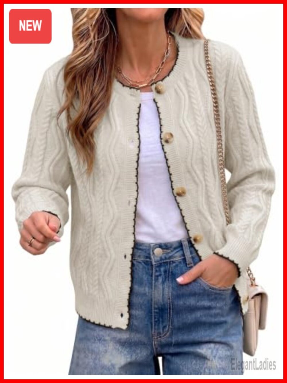RICHSTORY Women's Cable Knit Cardigan Sweater Long Sleeve Cropped